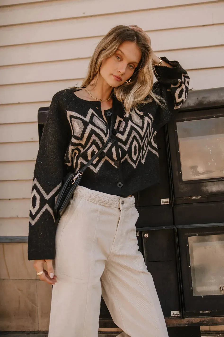 Angelica Geometric Cardigan in Black