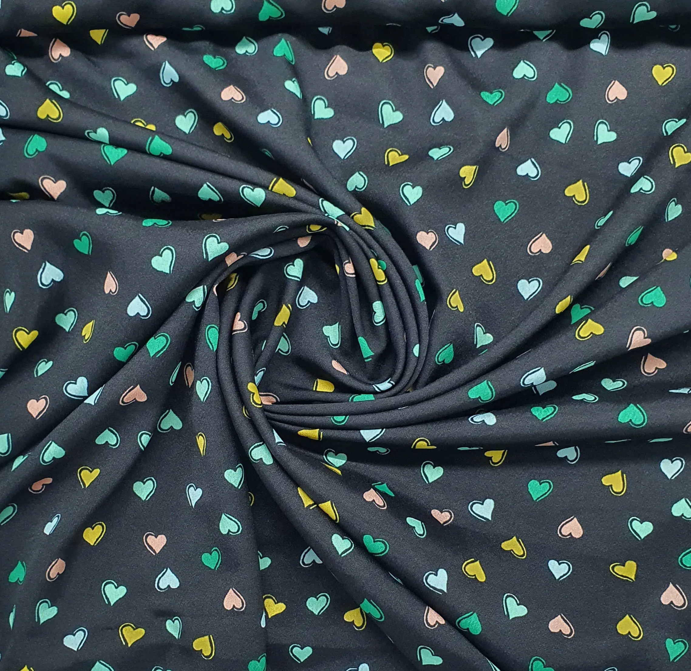 Black Quirky Heart Print Semi Rayon Fabric