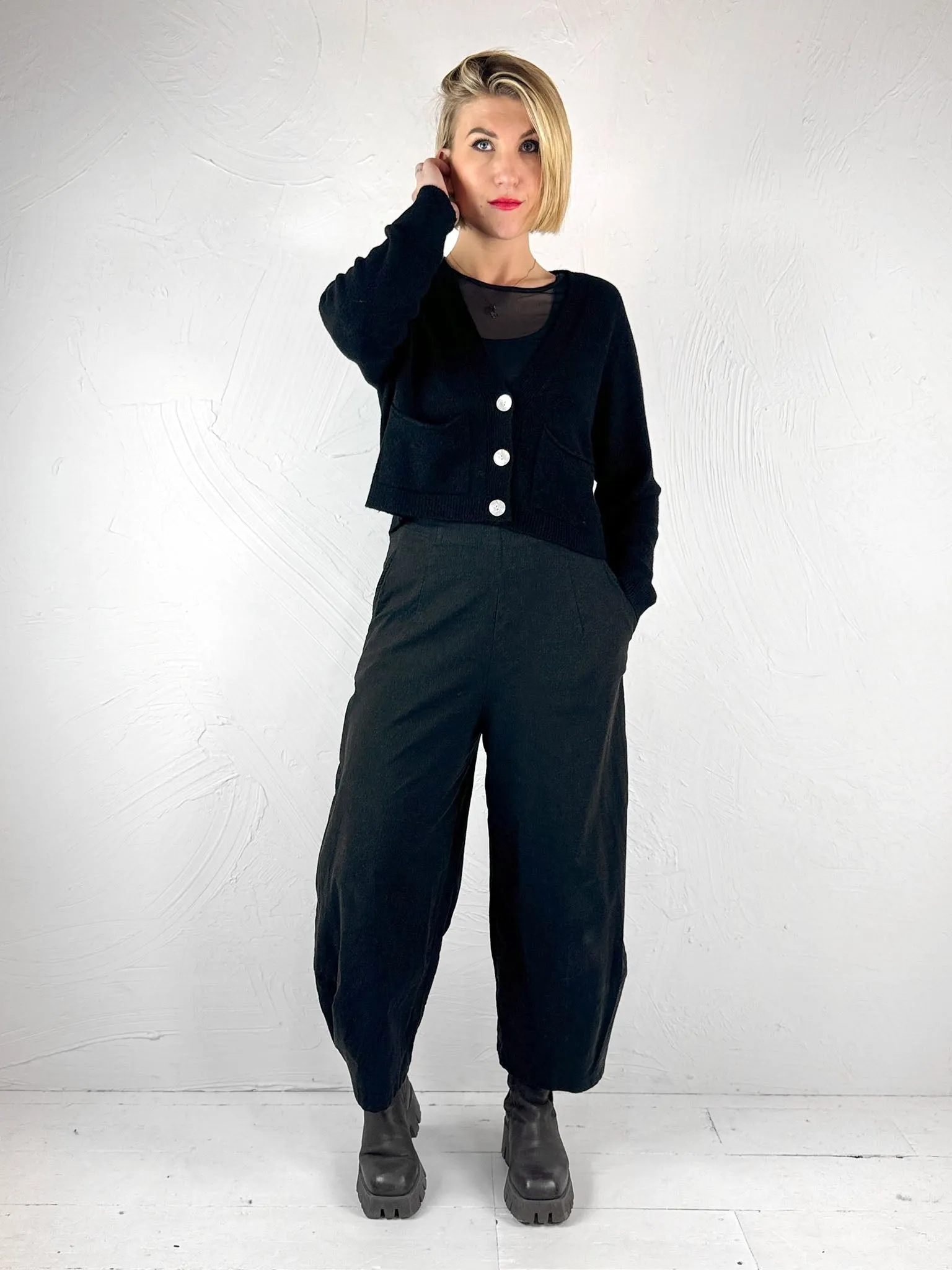 Blue Woman Black Pookie Crop Cardigan