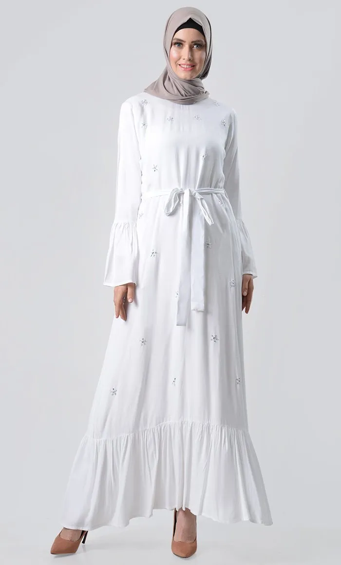 Classic Embroidered Rayon Abaya White