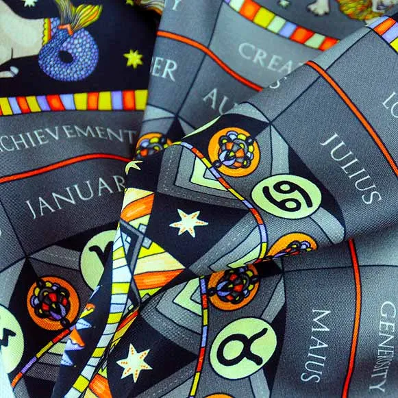FRENCH SILK SCARF - ASTROLOGY - Black - 27x27"