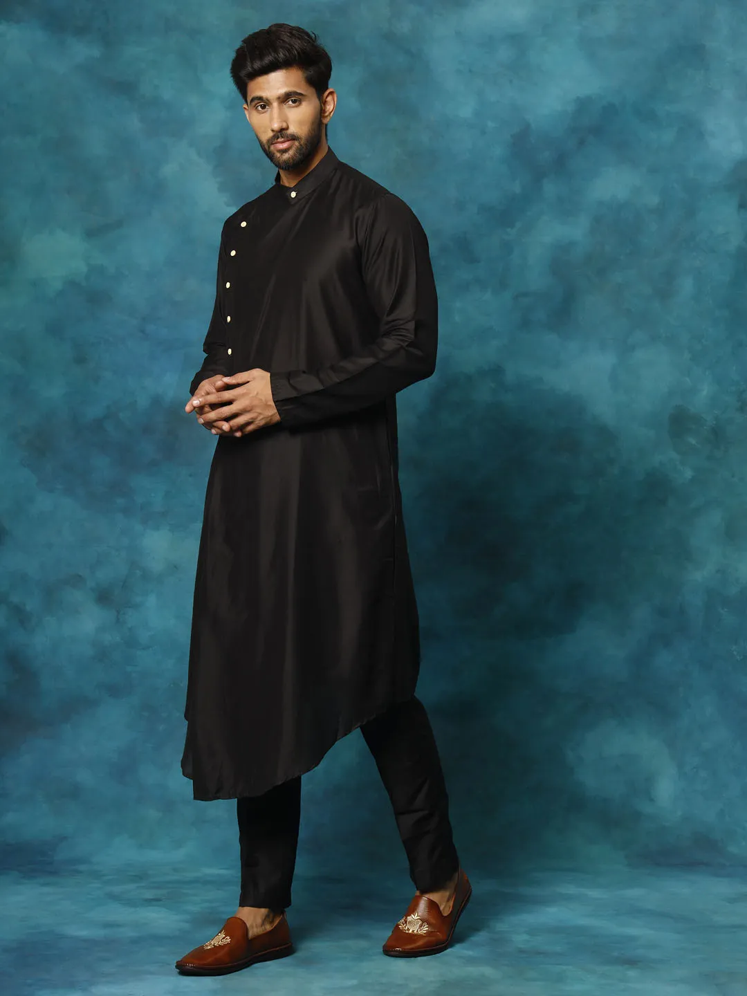 Jashvi Men's Black Pleated Kurta