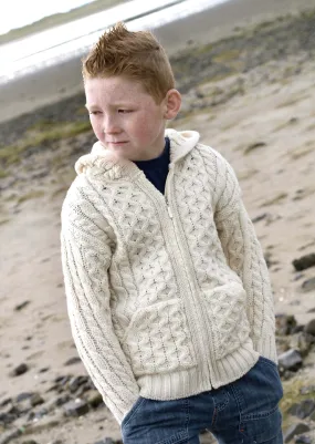 Kids Hooded Aran Zip Cardigan | Natural