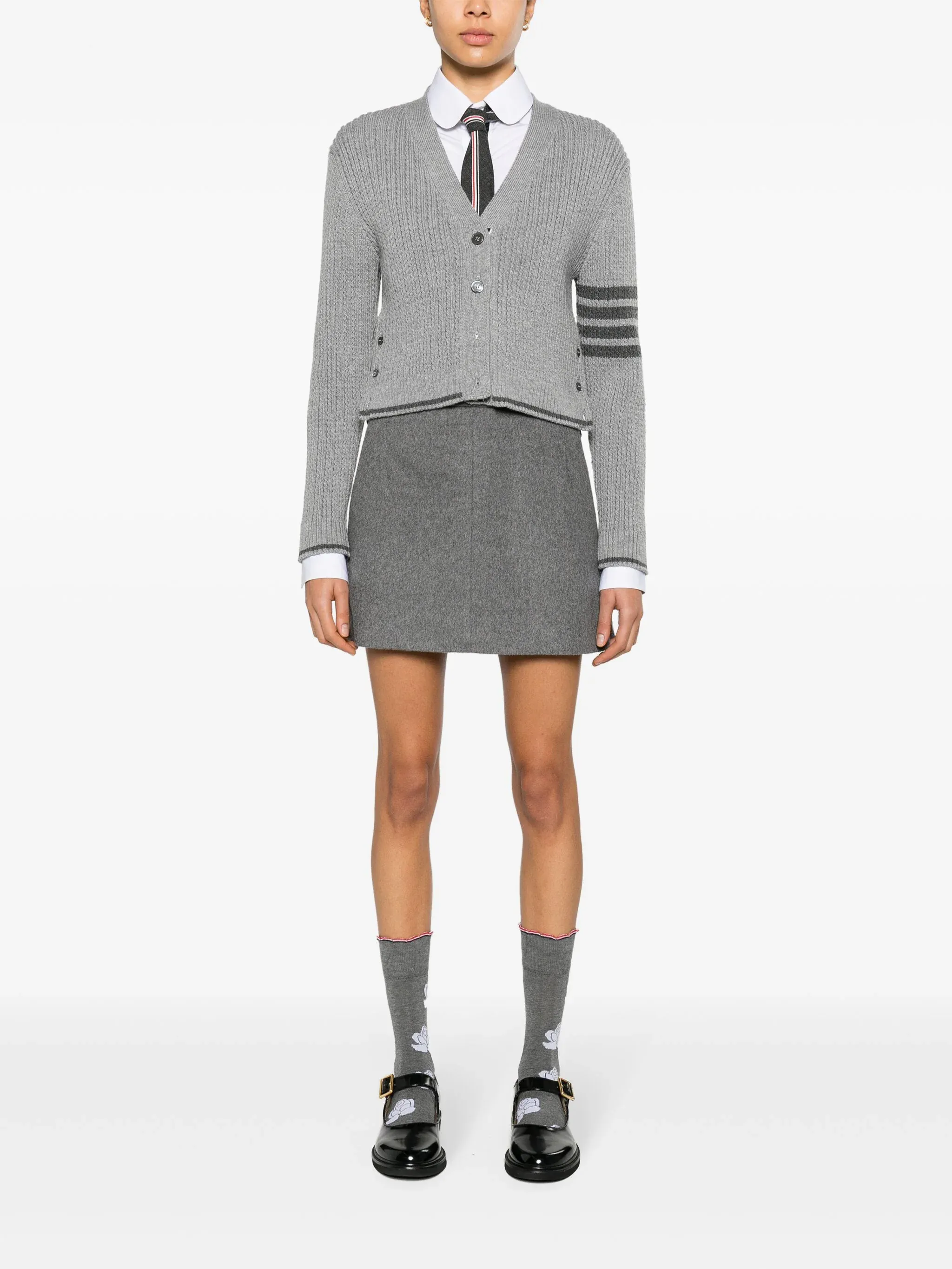 Merino Wool 4-Bar Cropped Cardigan