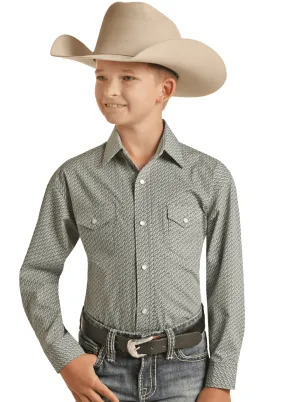 Panhandle Boy's Sage Print Snap Up Long Sleeve Western Shirt PSBSOSRZ2C