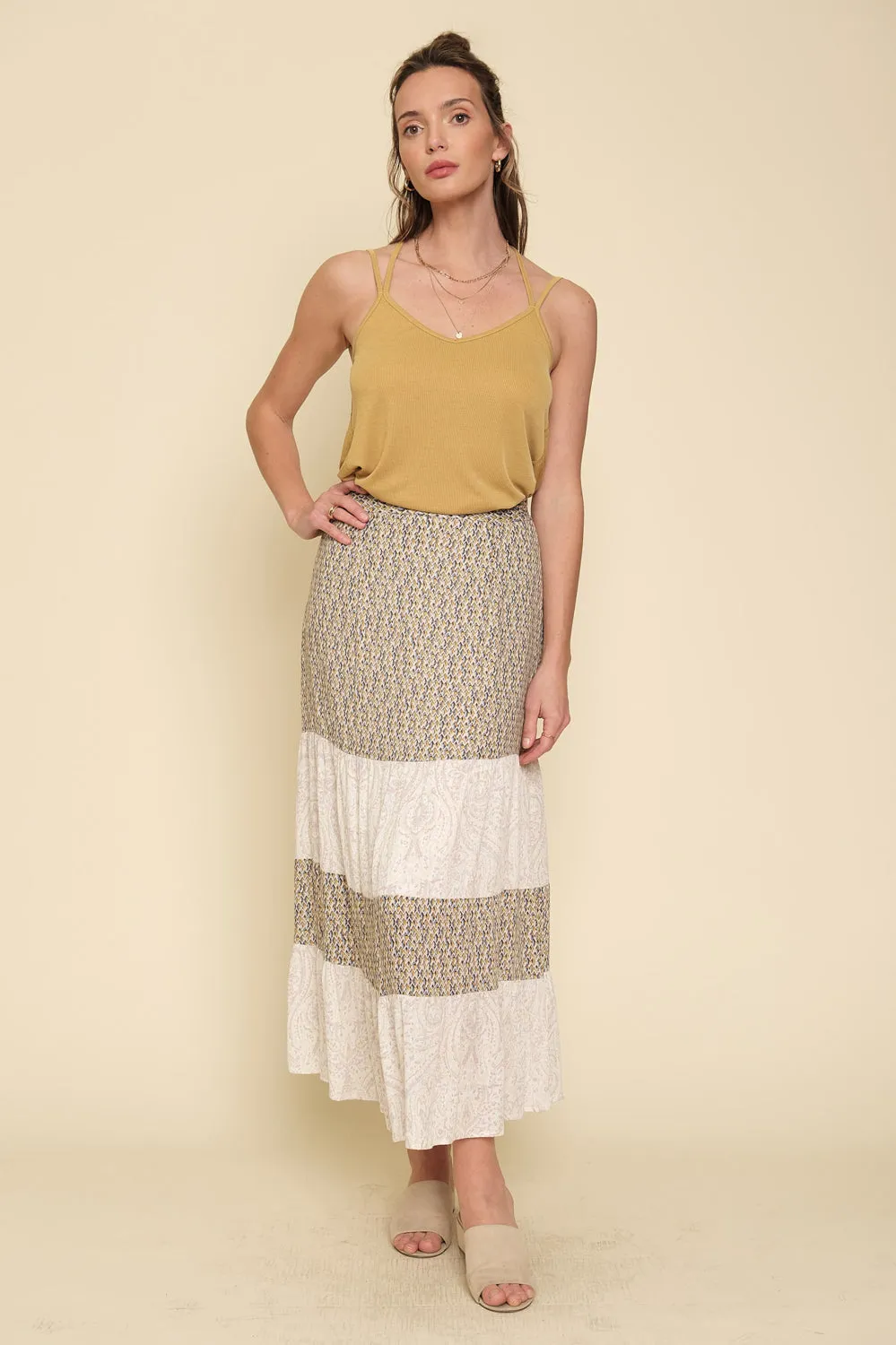 Print Mix Tiered Maxi Skirt