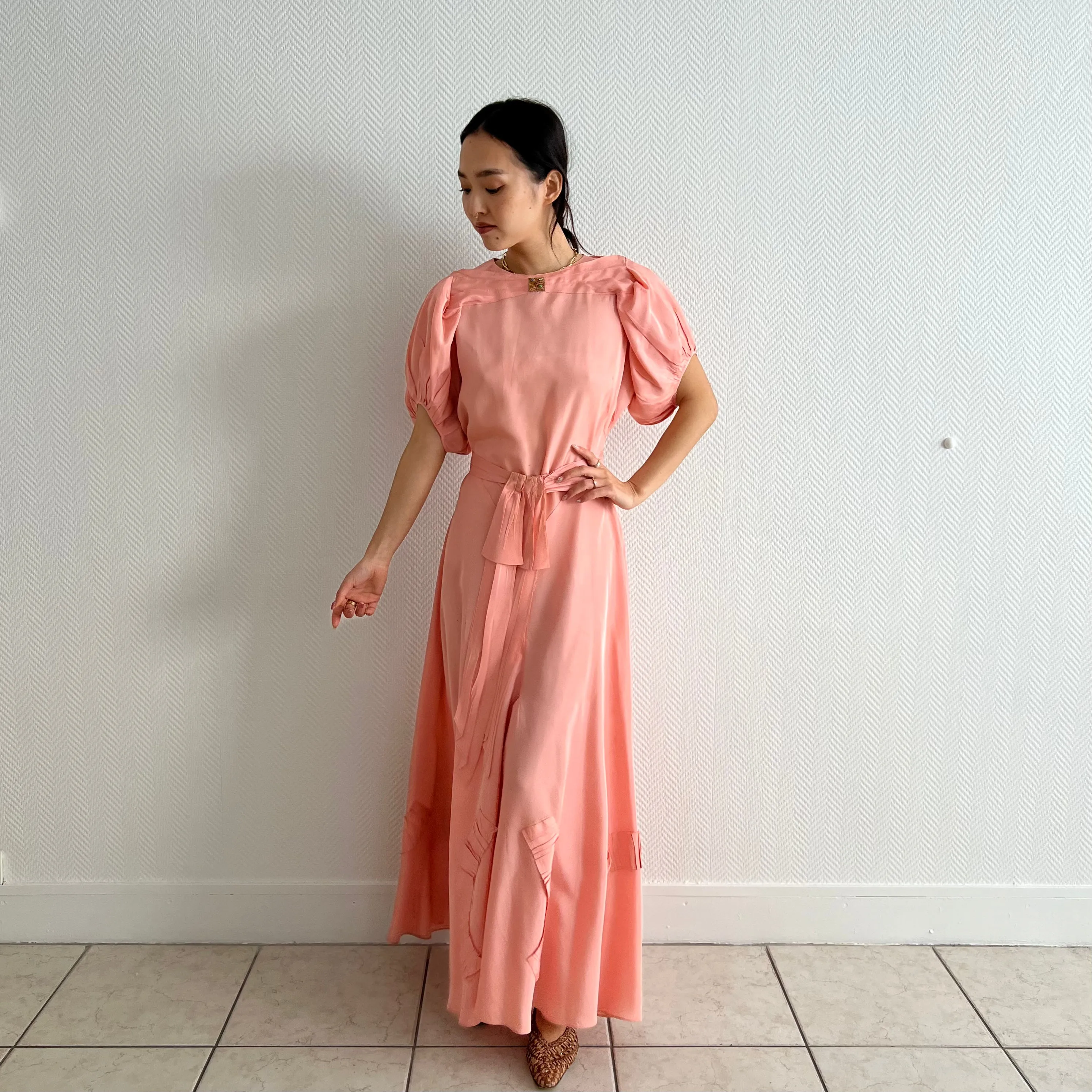 Rare French vintage 1930s peach ball gown
