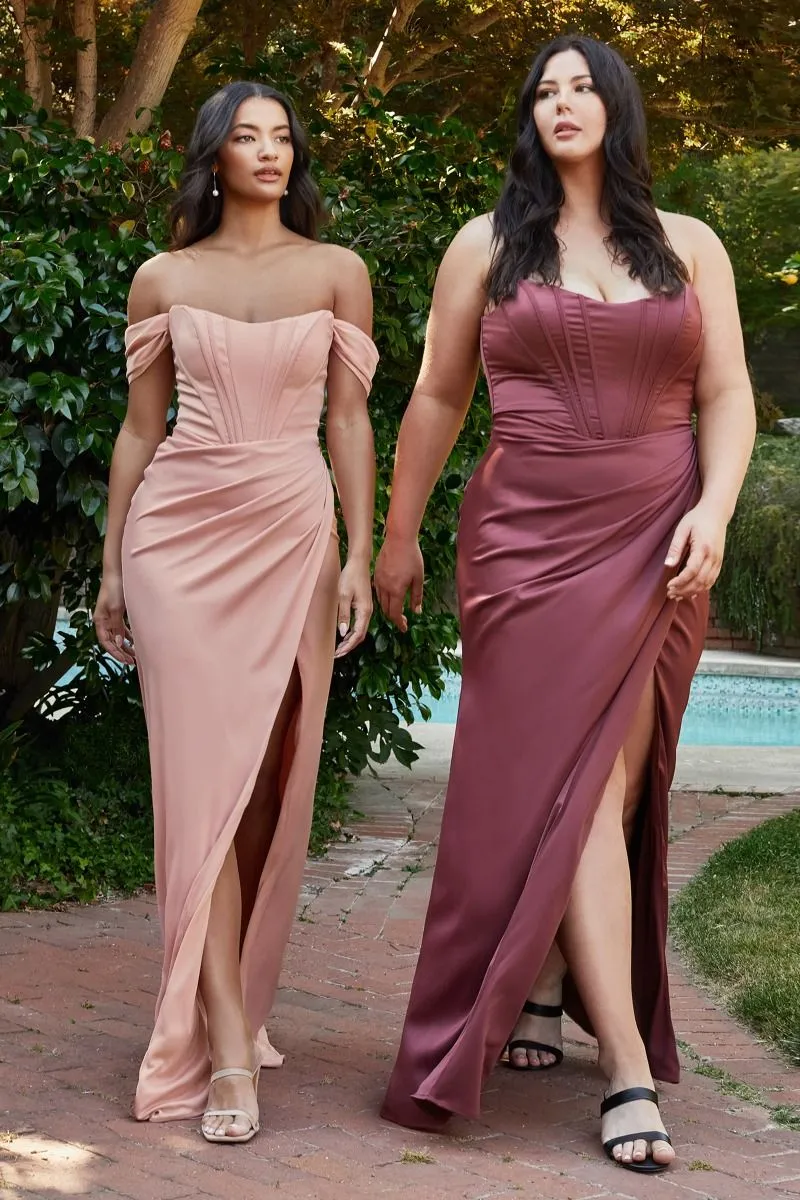 SATIN CORSET OFF THE SHOULDER DRESS CD7484C