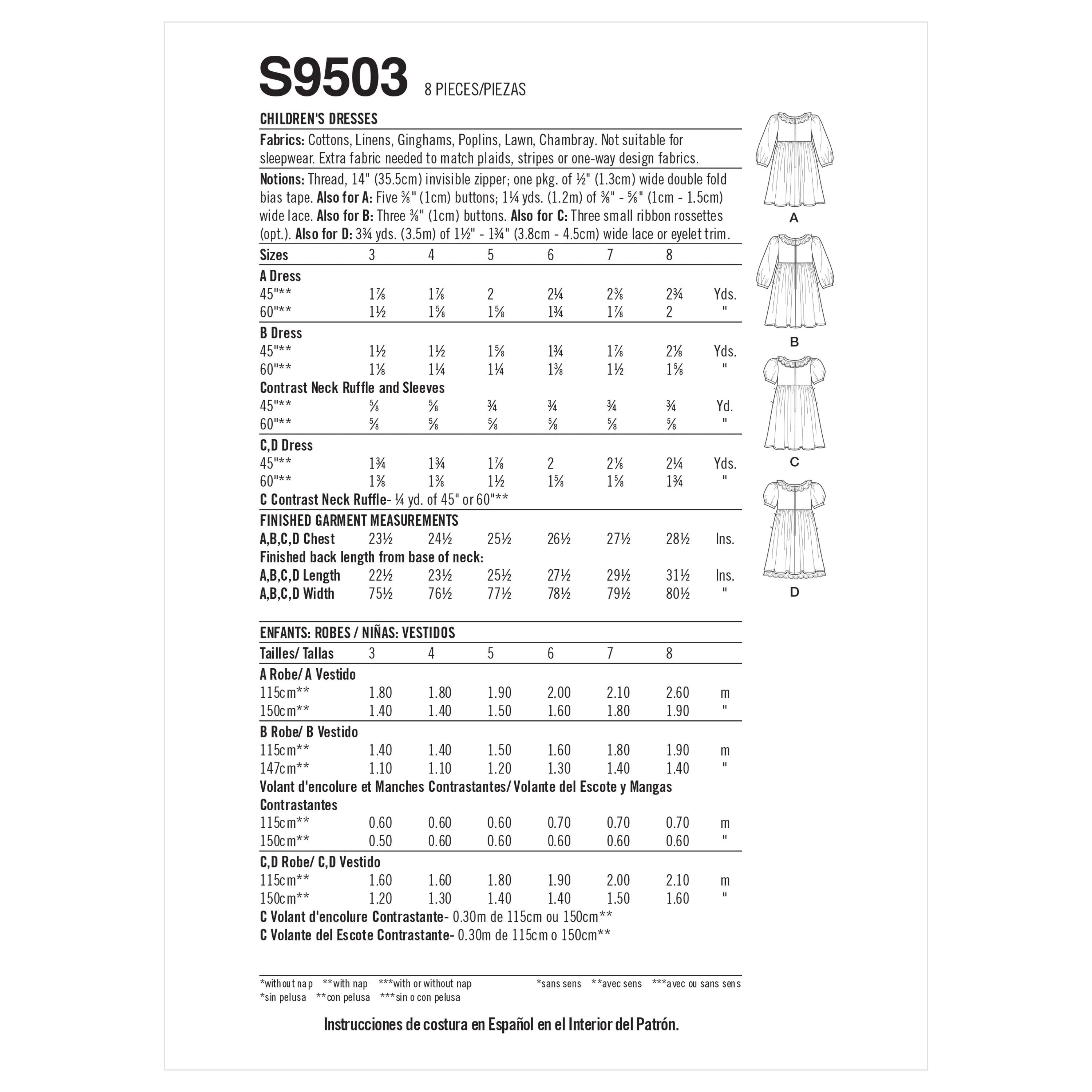 Simplicity Sewing Pattern 9503 Childrens Dresses