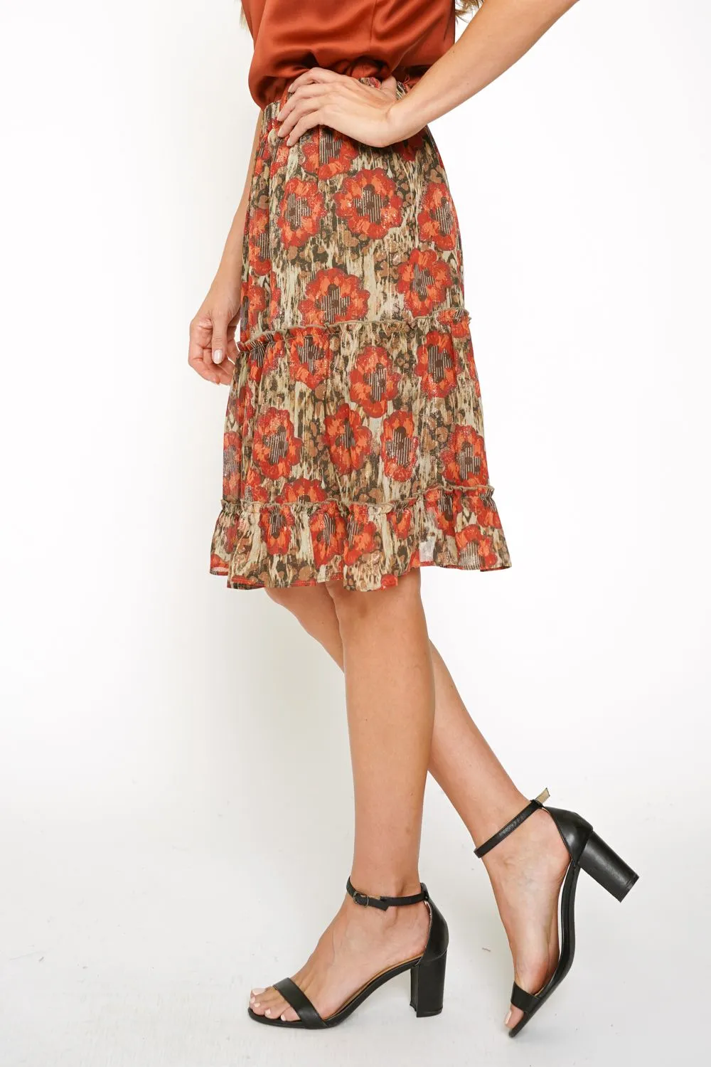 Tiered Lurex Floral Skirt
