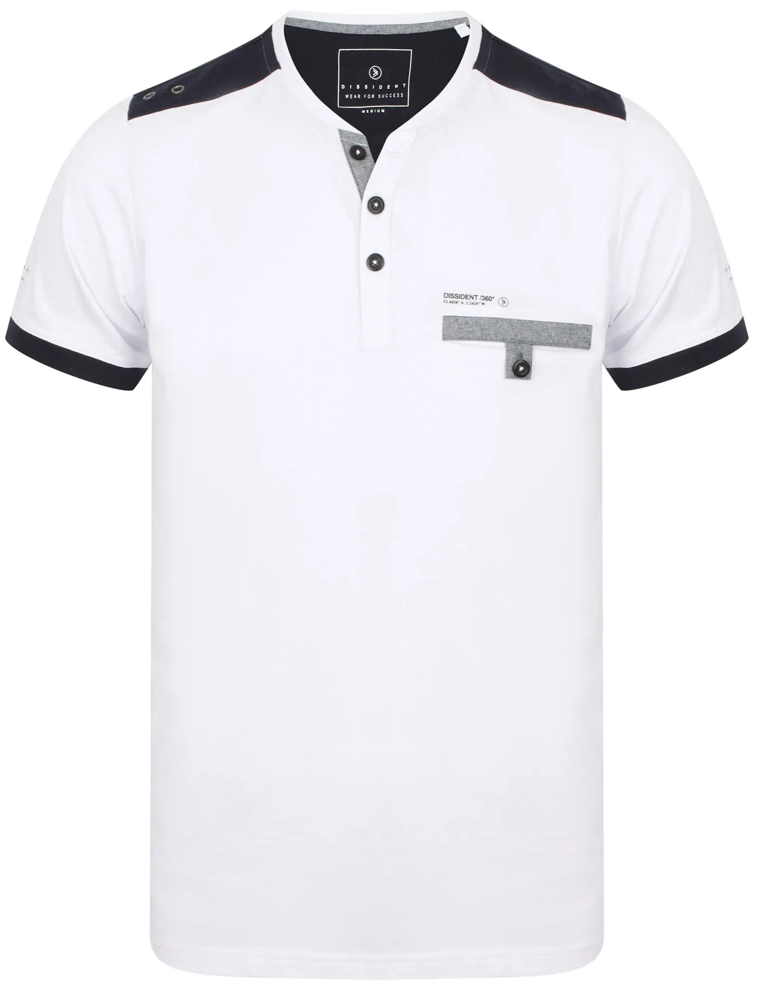 Trilude Open Henley Neck Cotton T-Shirt with Chest Pocket In Optic White - Dissident