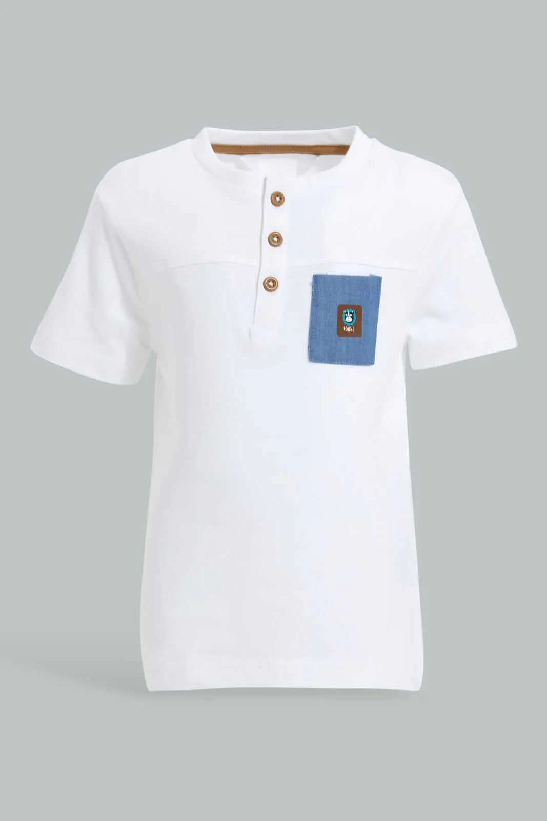 White Henley T-Shirt For Baby Boys