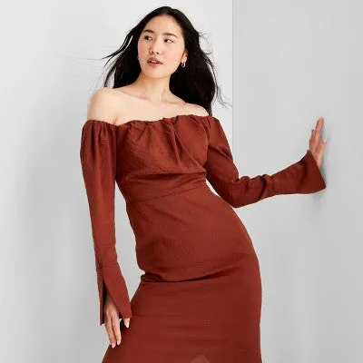 Women's Off the Shoulder Long Sleeve Midi Dress - Future Collective with Reese Blutstein Rust 00